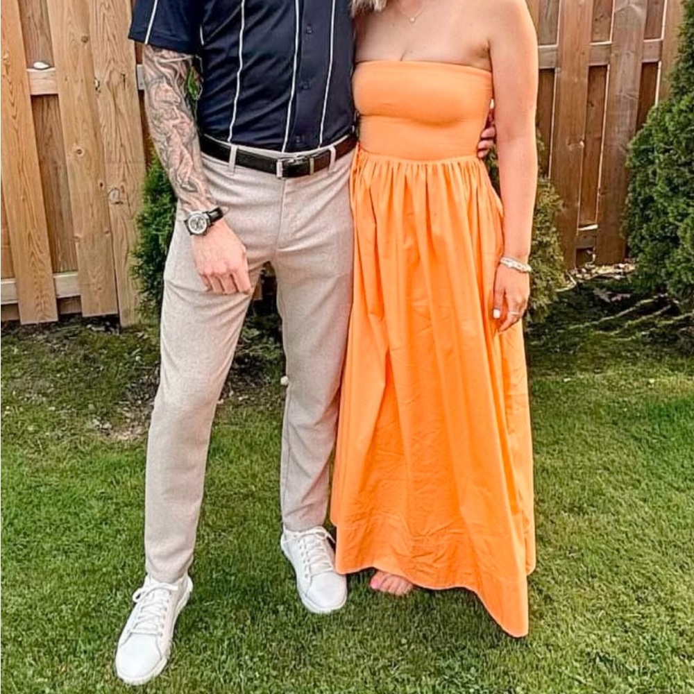 Dynamite Strapless Maxi Dress in Orange